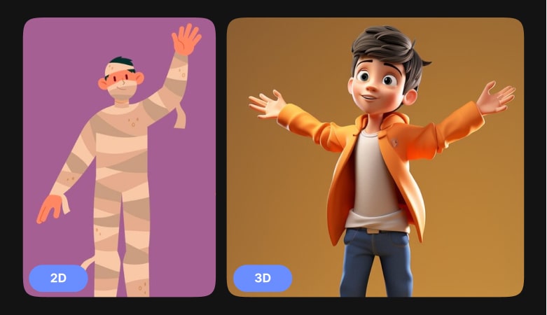 2D and 3D animation difference example