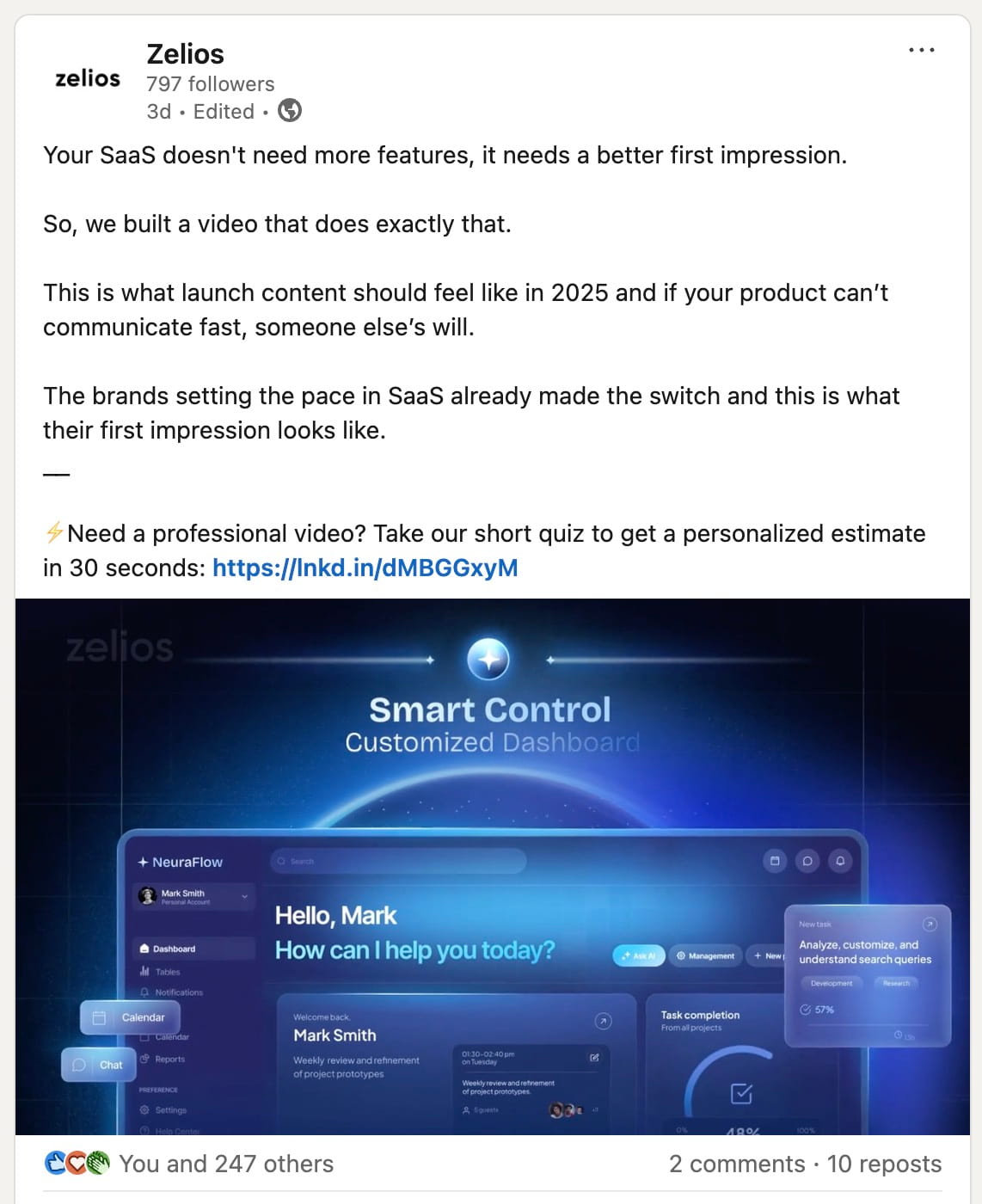Linkedin post with video example