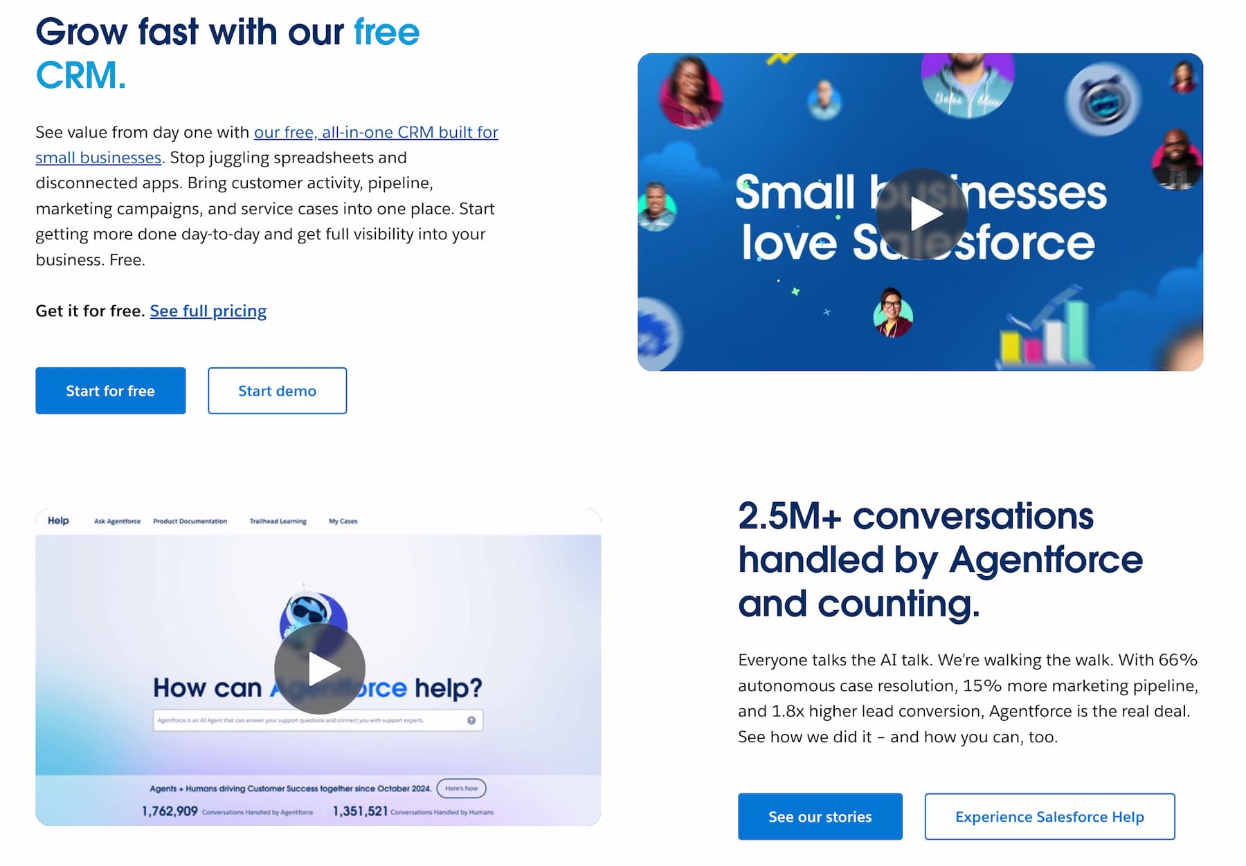 Explainer videos on the Salesforce homepage