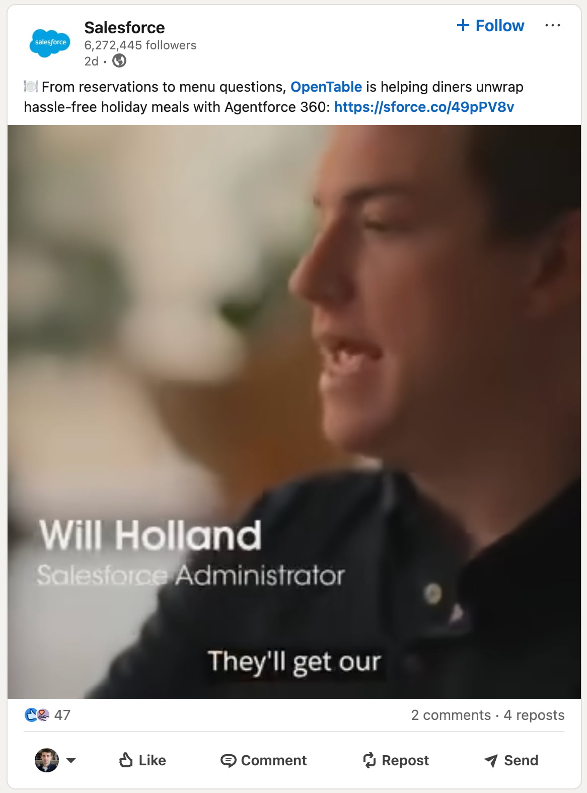 Salesforce linkedin video strategy example