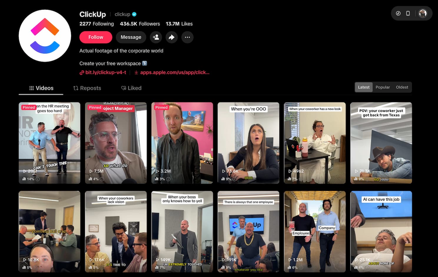 ClickUp's TikTok official
