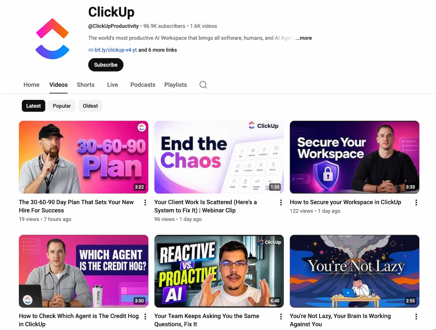 ClickUp's YouTube official channel