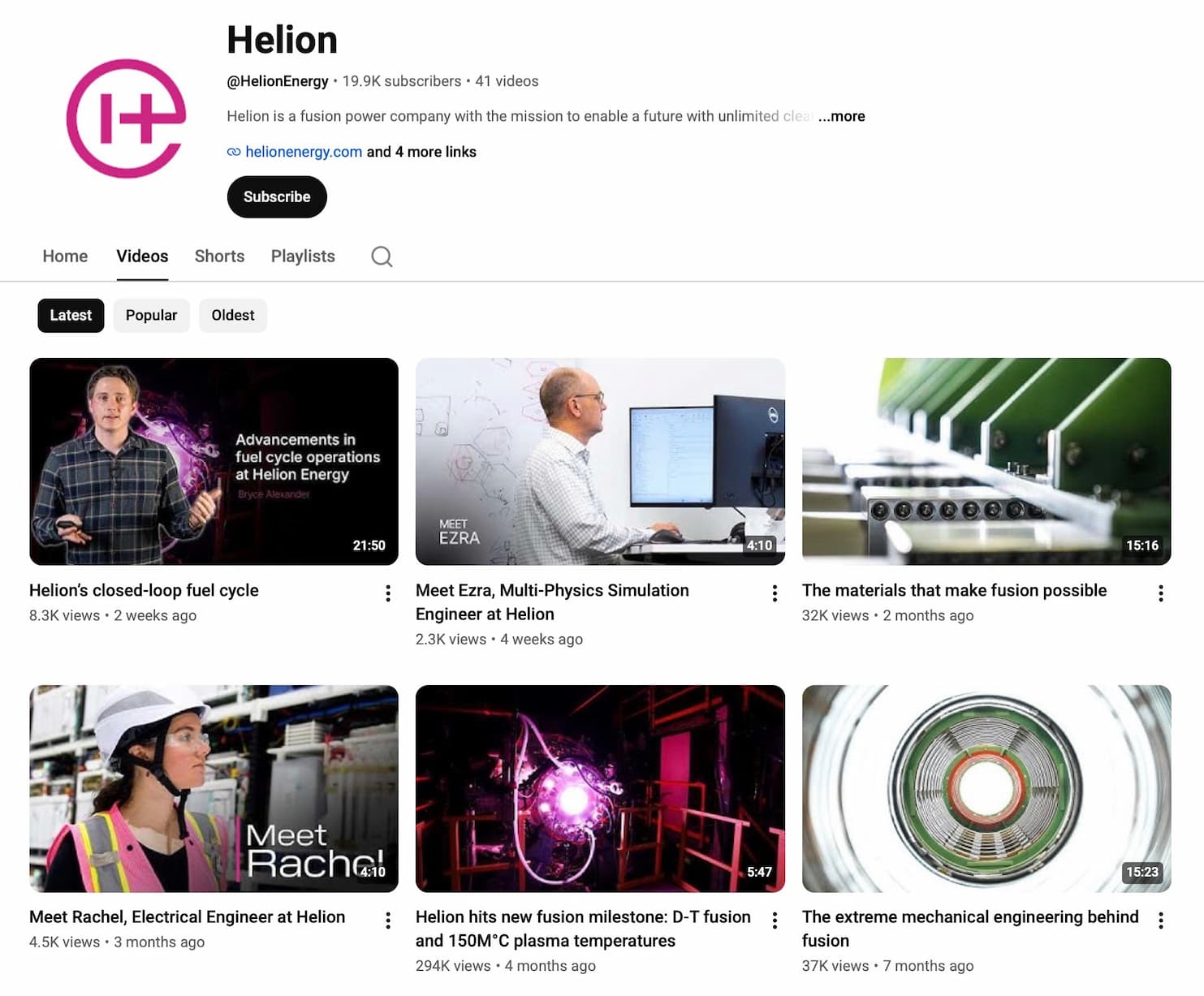 Helion fusion power company official YouTube channel