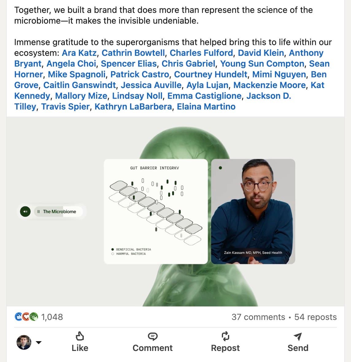 Animation on Seed Health LinkedIn company feed